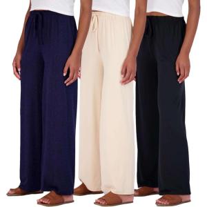 imageReal Essentials 3 Pack Soft Palazzo Pajama Pants for Women Wide Leg Comfortable Casual Lounge Yoga Bottoms Plus SizeSet 5