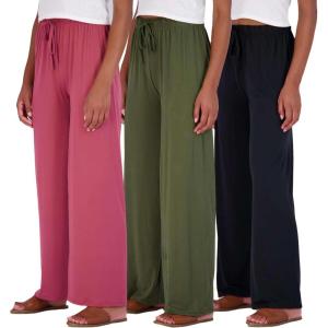 imageReal Essentials 3 Pack Soft Palazzo Pajama Pants for Women Wide Leg Comfortable Casual Lounge Yoga Bottoms Plus SizeSet 6