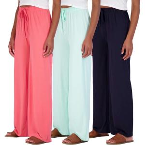 imageReal Essentials 3 Pack Soft Palazzo Pajama Pants for Women Wide Leg Comfortable Casual Lounge Yoga Bottoms Plus SizeSet 8
