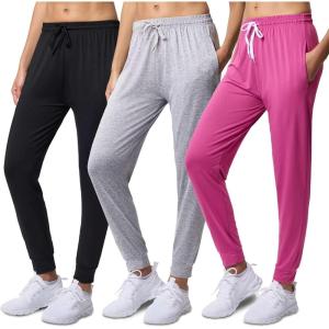 imageReal Essentials 3 Pack Womens DryFit Active Athletic Joggers Yoga Lounge Pants  Drawstring Available in Plus SizeSet 6