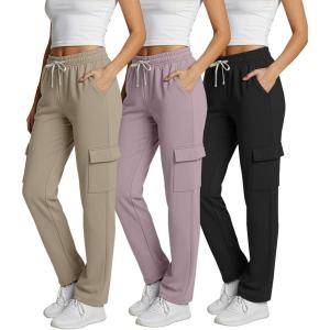 imageReal Essentials 3 Pack Womens Fleece Cargo Sweatpants Open Bottom Lounge ampamp Athletic Casual Pants with PocketsSet 5