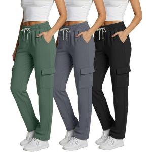 imageReal Essentials 3 Pack Womens Fleece Cargo Sweatpants Open Bottom Lounge ampamp Athletic Casual Pants with PocketsSet 6