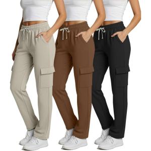 imageReal Essentials 3 Pack Womens Fleece Cargo Sweatpants Open Bottom Lounge ampamp Athletic Casual Pants with PocketsSet 8