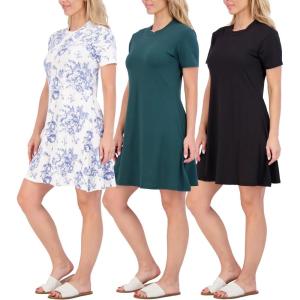 imageReal Essentials 3 Pack Womens Short Sleeve T Shirt Dress Swing Loose Casual Lounge Everyday Outfit Available in PlusSet 4