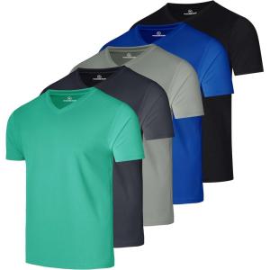 imageReal Essentials 5 Pack Mens Mesh Quick Dry Short Sleeve VNeck TShirt  Athletic Performance Available in Big ampamp TallSet 10