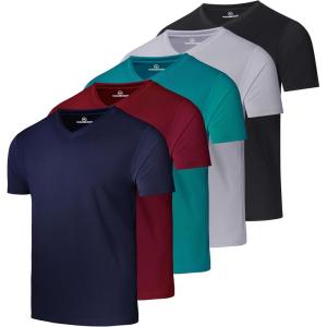 imageReal Essentials 5 Pack Mens Mesh Quick Dry Short Sleeve VNeck TShirt  Athletic Performance Available in Big ampamp TallSet 12