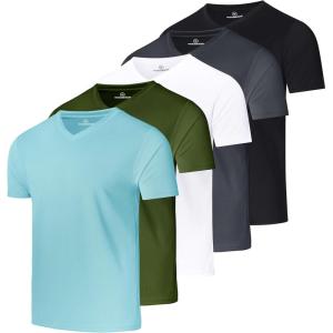 imageReal Essentials 5 Pack Mens Mesh Quick Dry Short Sleeve VNeck TShirt  Athletic Performance Available in Big ampamp TallSet 8