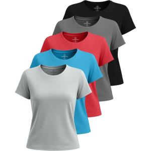 imageReal Essentials 5 Pack Womens Breeze Tech Short Sleeve TShirts Athletic Tops Gym Workout Yoga Tennis Activewear PlusSet 2