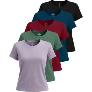 imageReal Essentials 5 Pack Womens Breeze Tech Short Sleeve TShirts Athletic Tops Gym Workout Yoga Tennis Activewear PlusSet 3