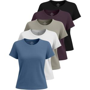 imageReal Essentials 5 Pack Womens Breeze Tech Short Sleeve TShirts Athletic Tops Gym Workout Yoga Tennis Activewear PlusSet 4