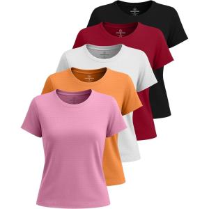 imageReal Essentials 5 Pack Womens Breeze Tech Short Sleeve TShirts Athletic Tops Gym Workout Yoga Tennis Activewear PlusSet 6