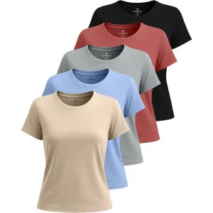 imageReal Essentials 5 Pack Womens Breeze Tech Short Sleeve TShirts Athletic Tops Gym Workout Yoga Tennis Activewear PlusSet 8