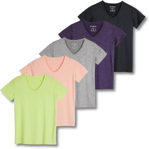 imageReal Essentials 5 Pack Womens Dry Fit Short Sleeve V Neck Workout Top  Fitness Gym Athletic Yoga TShirt Plus AvailableSet 11