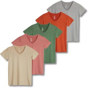 imageReal Essentials 5 Pack Womens Dry Fit Short Sleeve V Neck Workout Top  Fitness Gym Athletic Yoga TShirt Plus AvailableSet 12