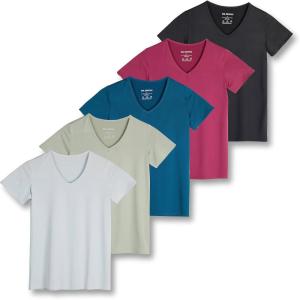 imageReal Essentials 5 Pack Womens Dry Fit Short Sleeve V Neck Workout Top  Fitness Gym Athletic Yoga TShirt Plus AvailableSet 13