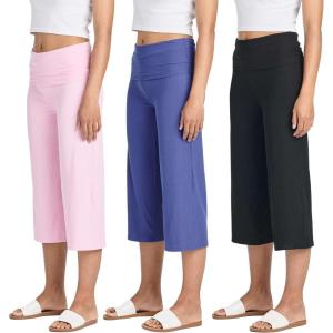 imageReal Essentials 3 Pack Womens Ribbed Foldover Wide Leg Loose Capri Open Bottom Yoga Lounge Pants Available in PlusSet 4