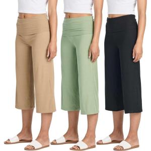 imageReal Essentials 3 Pack Womens Ribbed Foldover Wide Leg Loose Capri Open Bottom Yoga Lounge Pants Available in PlusSet 5