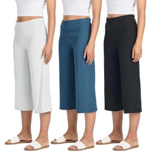 imageReal Essentials 3 Pack Womens Ribbed Foldover Wide Leg Loose Capri Open Bottom Yoga Lounge Pants Available in PlusSet 6