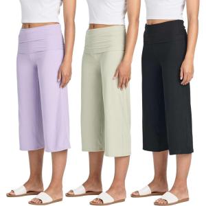 imageReal Essentials 3 Pack Womens Ribbed Foldover Wide Leg Loose Capri Open Bottom Yoga Lounge Pants Available in PlusSet 7