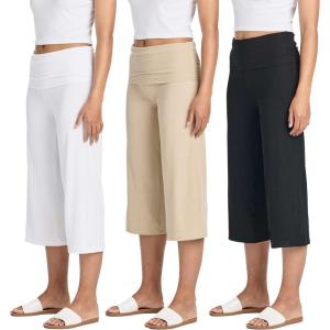 imageReal Essentials 3 Pack Womens Ribbed Foldover Wide Leg Loose Capri Open Bottom Yoga Lounge Pants Available in PlusSet 8