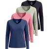 imageReal Essentials 4 Pack Womens VNeck Cotton LongSleeve TShirt Available in Plus SizeSet 4
