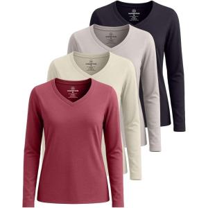 imageReal Essentials 4 Pack Womens VNeck Cotton LongSleeve TShirt Available in Plus SizeSet 5