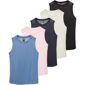 imageReal Essentials 5 Pack Womens DryFit Racerback Muscle Tank Tops Workout Shirts Mesh Insert Athletic Available in PlusSet 2