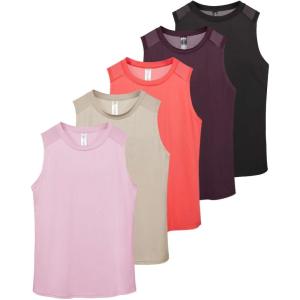 imageReal Essentials 5 Pack Womens DryFit Racerback Muscle Tank Tops Workout Shirts Mesh Insert Athletic Available in PlusSet 4