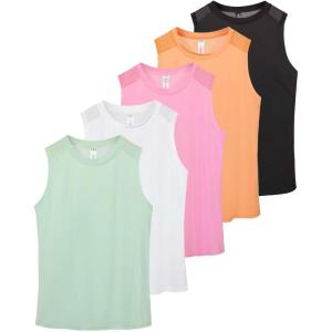 imageReal Essentials 5 Pack Womens DryFit Racerback Muscle Tank Tops Workout Shirts Mesh Insert Athletic Available in PlusSet 5