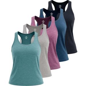 imageReal Essentials 5 Pack Womens Racerback Tank Top DryFit Athletic Performance Yoga Activewear Available in Plus SizeSet 1