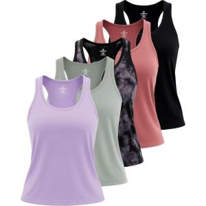 imageReal Essentials 5 Pack Womens Racerback Tank Top DryFit Athletic Performance Yoga Activewear Available in Plus SizeSet 13
