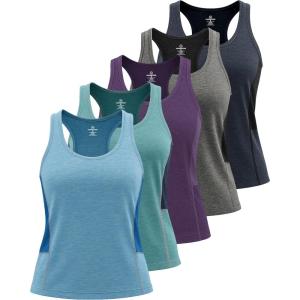 imageReal Essentials 5 Pack Womens Racerback Tank Top DryFit Athletic Performance Yoga Activewear Available in Plus SizeSet 4
