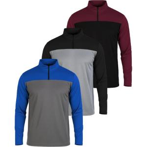 imageReal Essentials 3 Pack Mens Mesh Long Sleeve Athletic Quarter Zip Pullover  Outdoor UPF 50 Available in Big ampamp TallSet 1