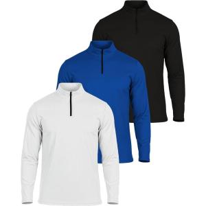 imageReal Essentials 3 Pack Mens Mesh Long Sleeve Athletic Quarter Zip Pullover  Outdoor UPF 50 Available in Big ampamp TallSet 3