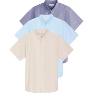 imageReal Essentials 3 Pack Mens ShortSleeve Oxford Solid Button Down Collar Casual Shirts with Pocket Available in Big ampamp TallSet 3