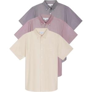 imageReal Essentials 3 Pack Mens ShortSleeve Oxford Solid Button Down Collar Casual Shirts with Pocket Available in Big ampamp TallSet 5