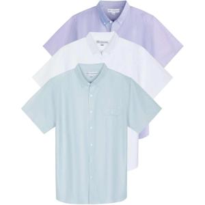 imageReal Essentials 3 Pack Mens ShortSleeve Oxford Solid Button Down Collar Casual Shirts with Pocket Available in Big ampamp TallSet 8