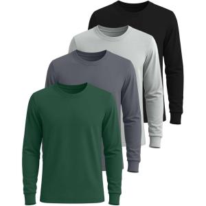 imageReal Essentials 4 Pack Mens 100 Cotton Long Sleeve Crew Neck TShirt  Soft Work Casual Jersey TeesSet 6