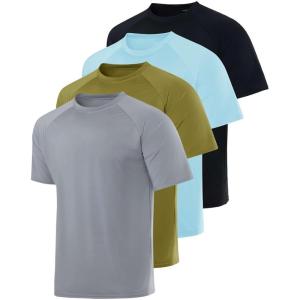 imageReal Essentials 4 Pack Mens Short Sleeve Rash Guard Shirt Quick Dry UPF 50 Sun Protection Swim Available in Big ampamp TallSet 1