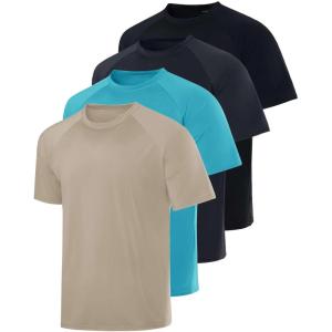 imageReal Essentials 4 Pack Mens Short Sleeve Rash Guard Shirt Quick Dry UPF 50 Sun Protection Swim Available in Big ampamp TallSet 2