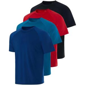 imageReal Essentials 4 Pack Mens Short Sleeve Rash Guard Shirt Quick Dry UPF 50 Sun Protection Swim Available in Big ampamp TallSet 4