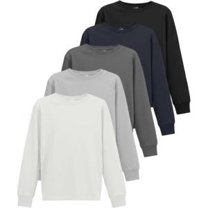 imageReal Essentials 5 Pack Boys Cotton Jersey Long Sleeve TShirt Uniform Kids Crew Neck Tee TopSet 2