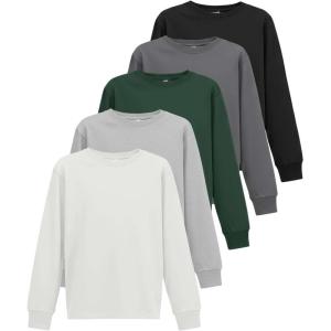 imageReal Essentials 5 Pack Boys Cotton Jersey Long Sleeve TShirt Uniform Kids Crew Neck Tee TopSet 3