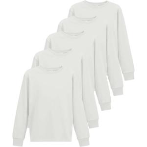 imageReal Essentials 5 Pack Boys Cotton Jersey Long Sleeve TShirt Uniform Kids Crew Neck Tee TopSet 5