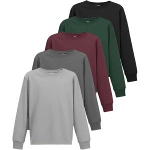 imageReal Essentials 5 Pack Boys Cotton Jersey Long Sleeve TShirt Uniform Kids Crew Neck Tee TopSet 6