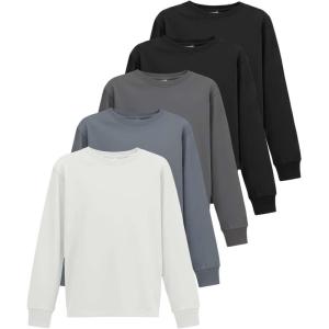 imageReal Essentials 5 Pack Boys Cotton Jersey Long Sleeve TShirt Uniform Kids Crew Neck Tee TopSet 7