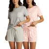 imageReal Essentials 2 Pack Womens Short Sleeve Pajama Short Set  Comfy Lightweight Soft Lounge Sleepwear PlusSet 1
