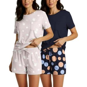 imageReal Essentials 2 Pack Womens Short Sleeve Pajama Short Set  Comfy Lightweight Soft Lounge Sleepwear PlusSet 12