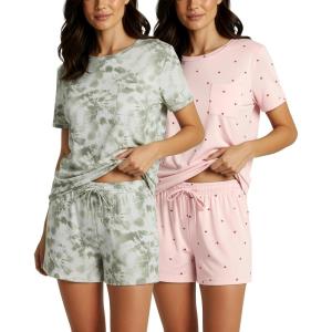 imageReal Essentials 2 Pack Womens Short Sleeve Pajama Short Set  Comfy Lightweight Soft Lounge Sleepwear PlusSet 7
