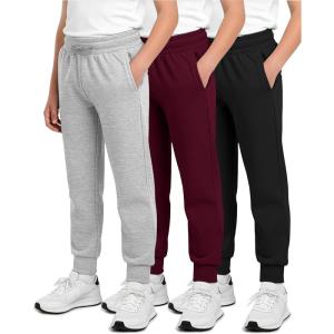 imageReal Essentials 3 Pack Boys Cotton Fleece Jogger Sweatpants  Active Athletic Youth Pants for Teens with PocketsSet B